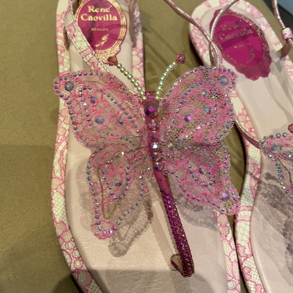Rene Caovilla sandals in size 37 w/ lace, crystal, pearls butterflies. - Picture 2 of 5